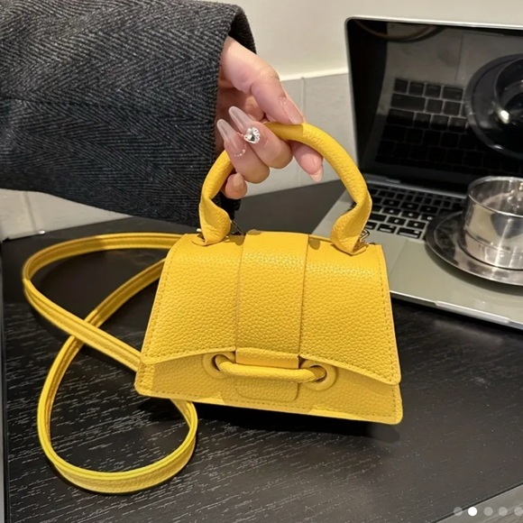 Vibrant Yellow Mini Bag with Top Handle and Crossbody Strap - Picture 1 of 4